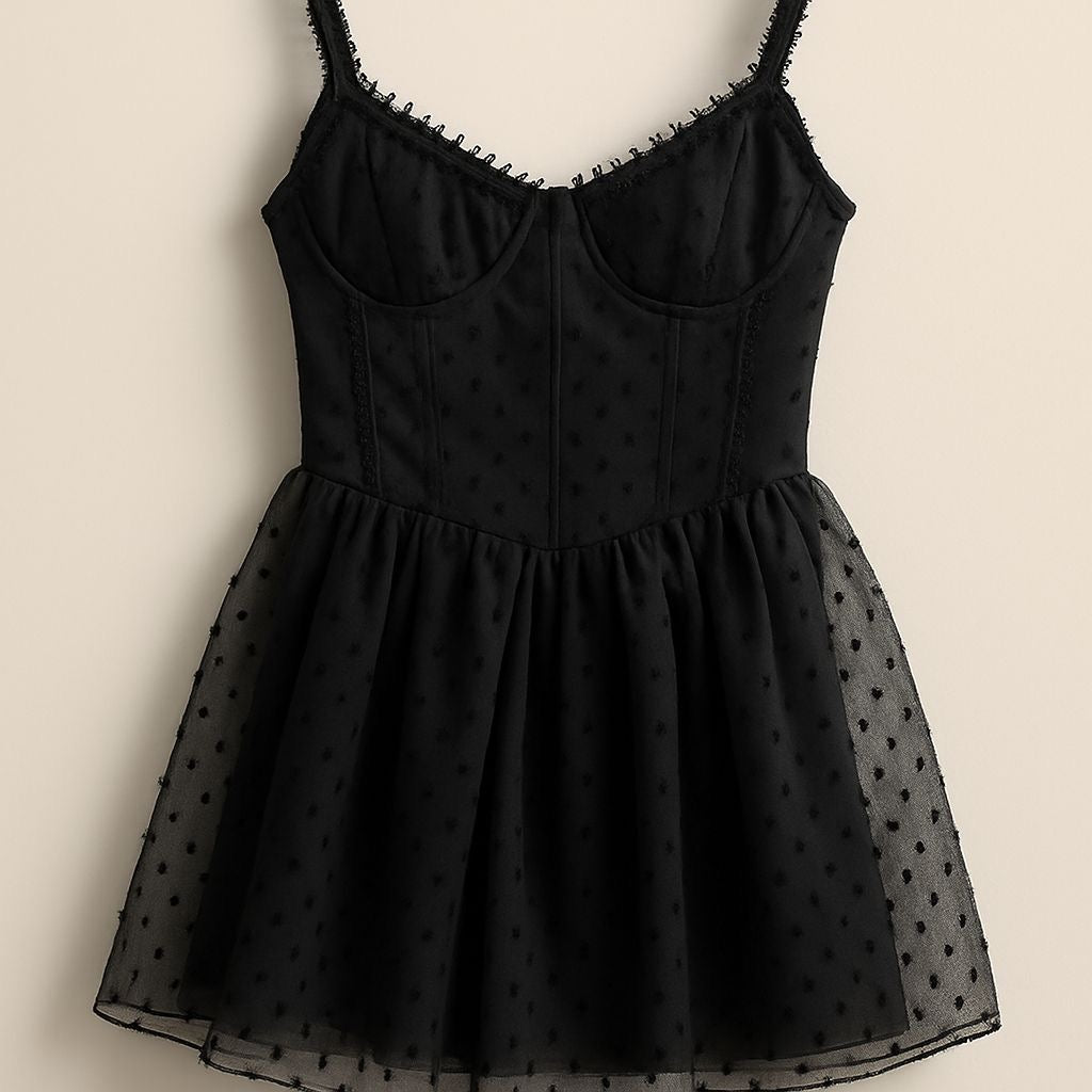 Dots Siyah Mini Elbise