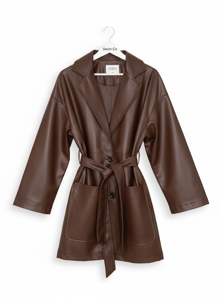 Acı Kahve Kemerli Deri Ceket