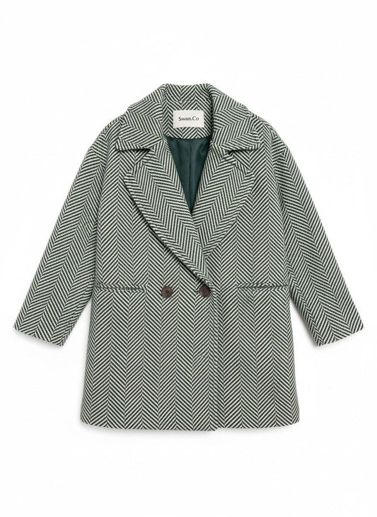 Yeşil-Beyaz Balık Sırtı Kaban