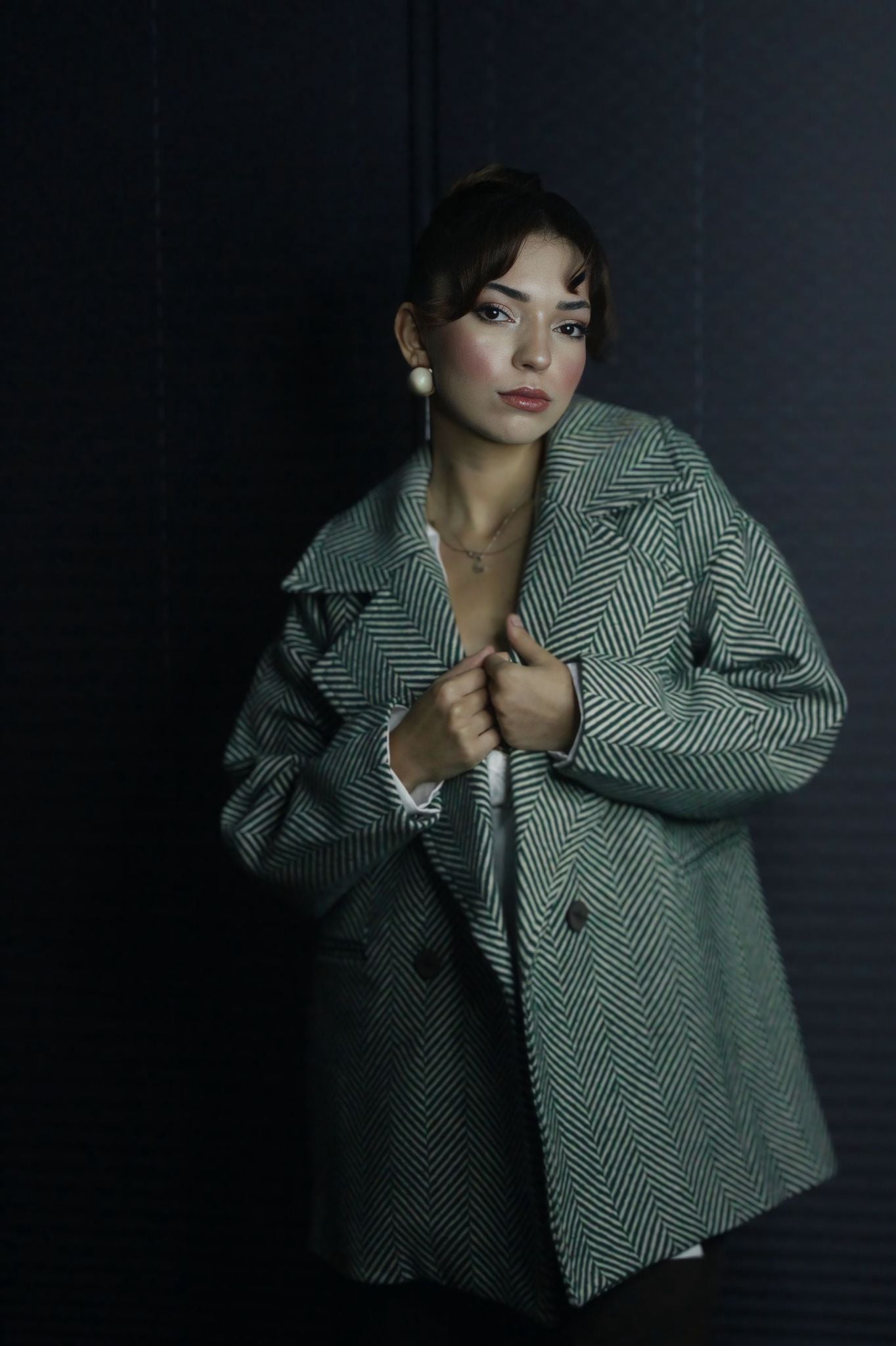 Yeşil-Beyaz Balık Sırtı Kaban