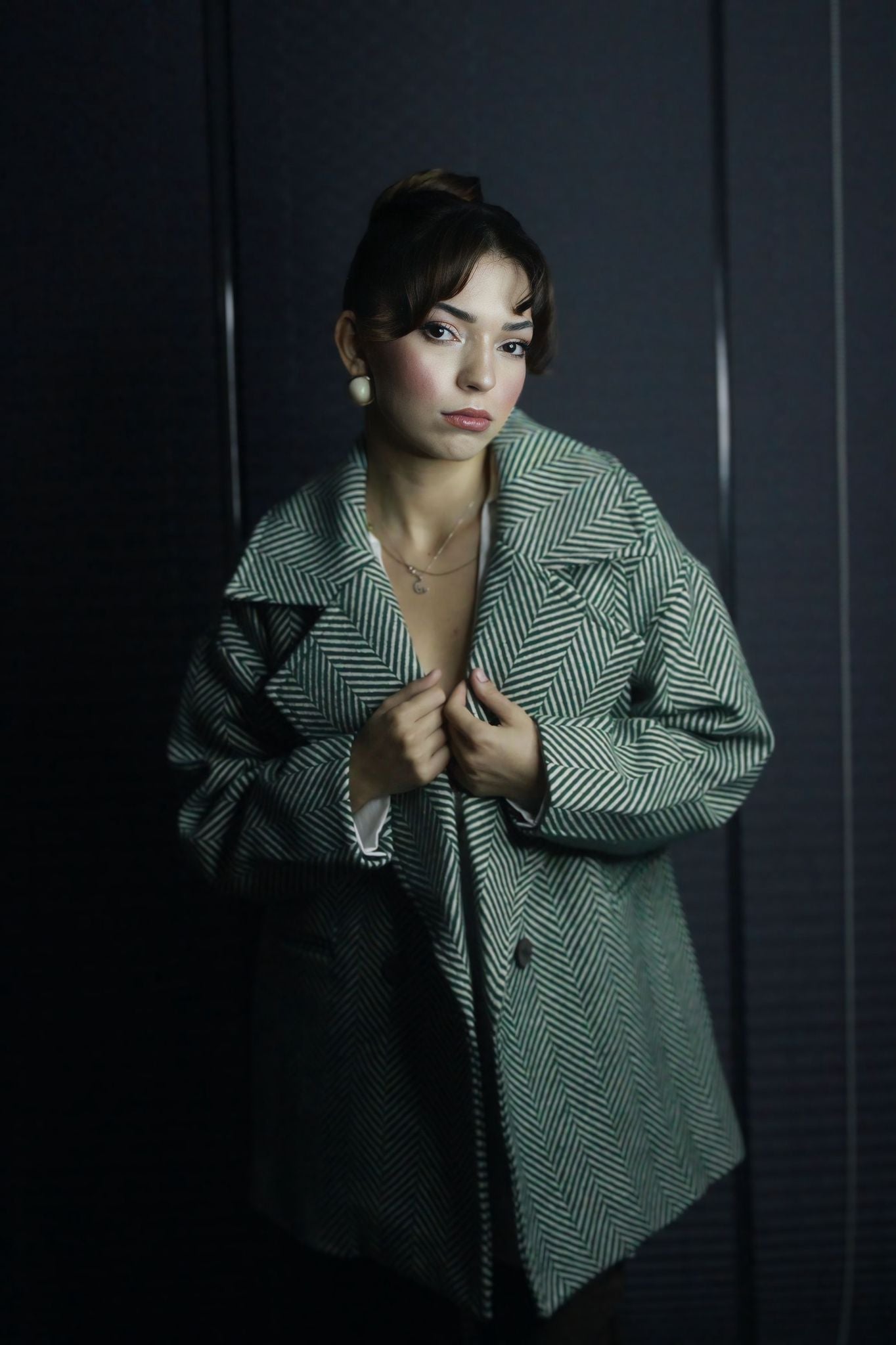 Yeşil-Beyaz Balık Sırtı Kaban