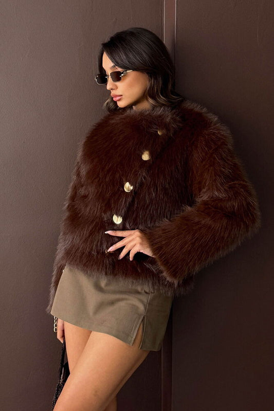 Tavşan Tüyü Düğmeli Kürk