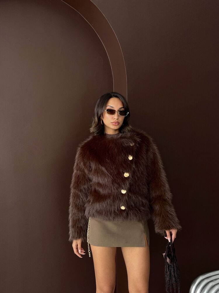 Tavşan Tüyü Düğmeli Kürk